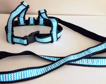 Harnais de marche pour enfant, laisse réglable en coton turquoise et noir