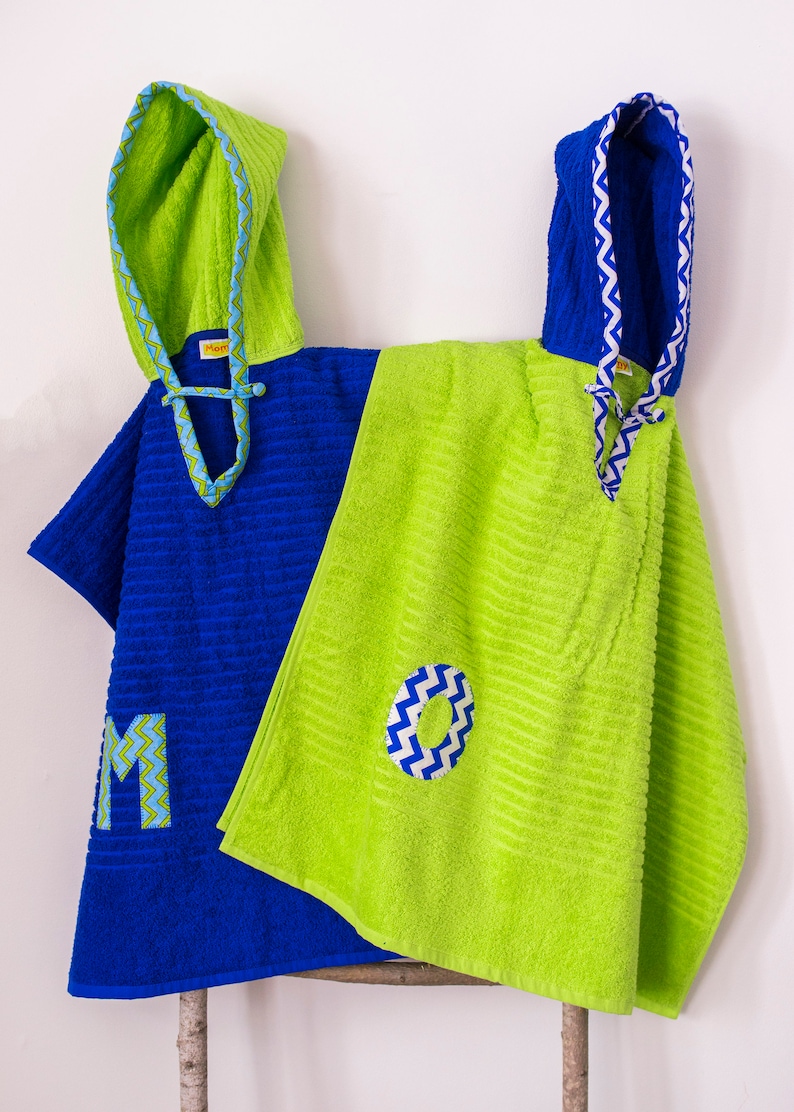 Hooded Towel Poncho Personalized Royal Blue and Lime Green. Etsy Canada
