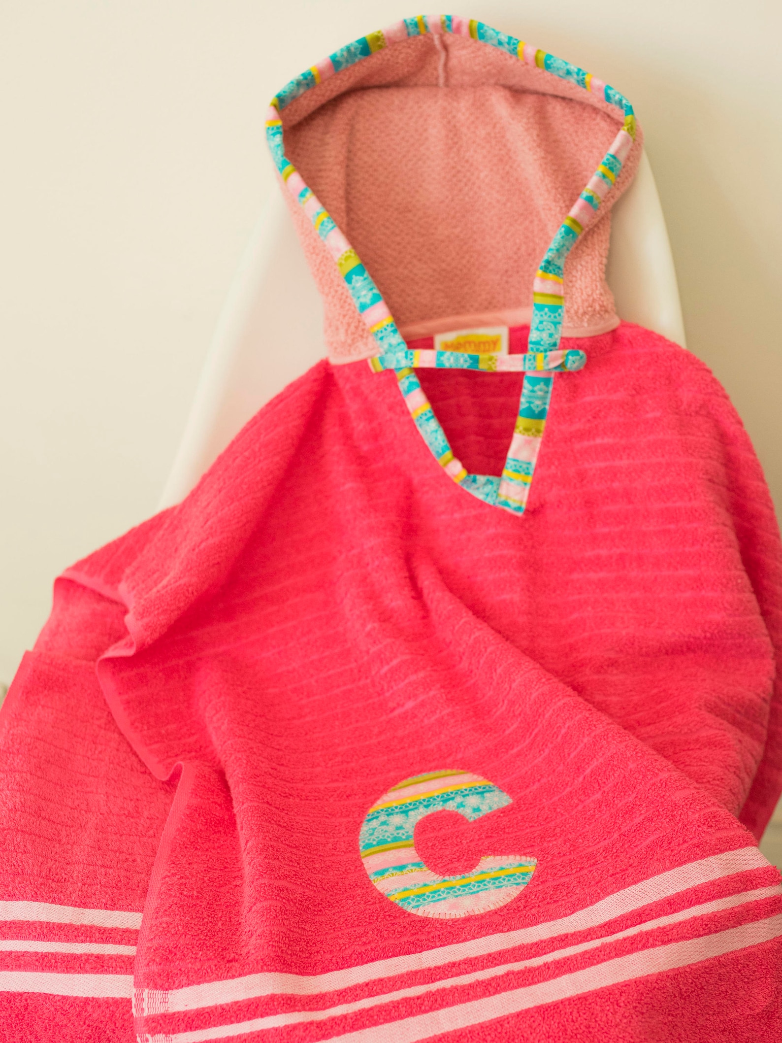 Hooded Towel Poncho Personalized in Bright Pink & Blush. Boy Etsy