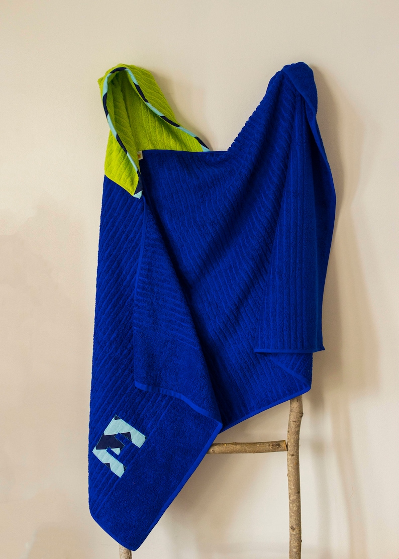 Hooded Towel Poncho Personalized Royal Blue and Lime Green. Etsy Canada