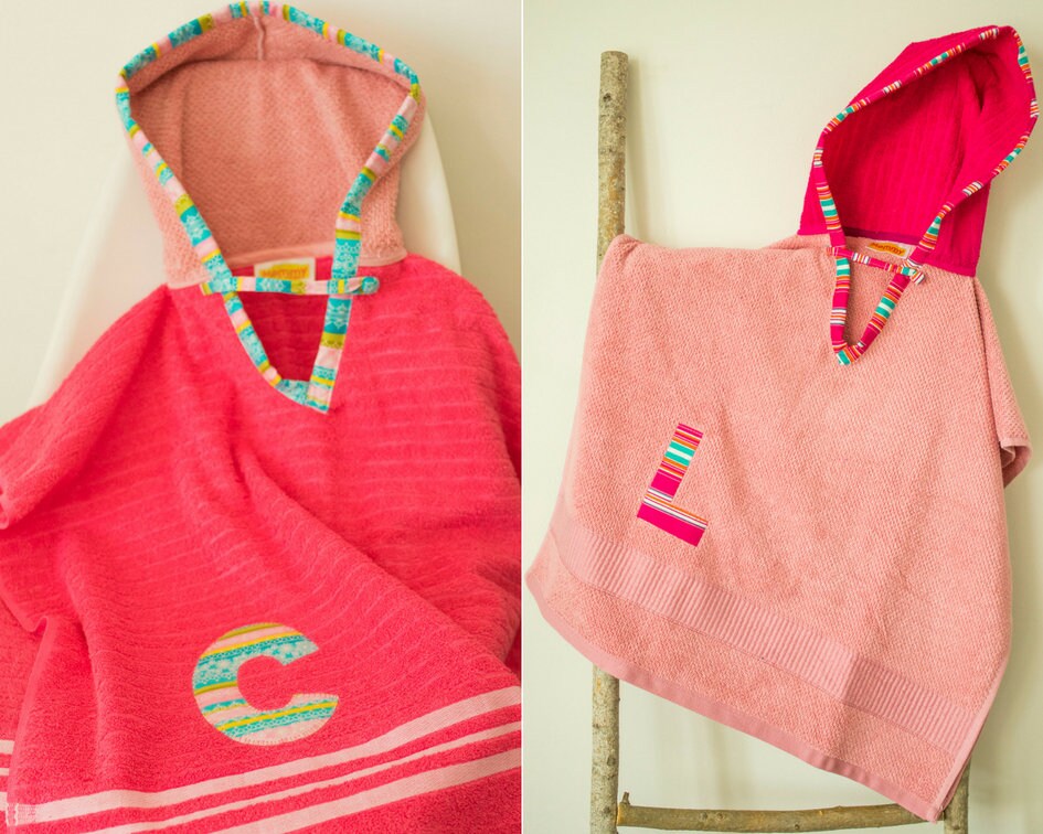 Hooded Towel Poncho Personalized in Bright Pink & Blush. Boy Etsy