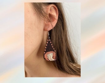 Bohemian Style Beaded Dangle Earrings - Handmade Pink Glass Beaded Statement Earrings