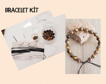 DIY Tiger's Eye and Hematite Bracelet KİT - Macrame Cord, Ghost Wire, Natural Stone Beads