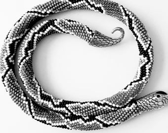 Black and White Python Snake Gothic Ouroboros Necklace