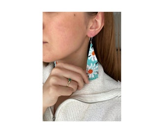 Daisy earring, Long dangle earrings ,beadwork native, valentine's day gift,boho chic style accessories, valentines day