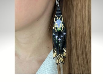 Long dangle earrings ,beadwork native, valentine's day gift,boho chic style accessories