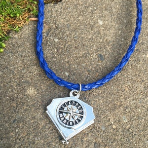 Seattle Mariners Ball Field Pendant Necklace – Blue Leather Cord – 18”