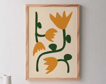Yellow Hand Drawn Floral Posters, Large Digital Downloadable Prints, Printable Art, Wall Art, Flowers, Minimal Boho, Modern, Aesthetic Style