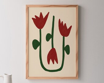 Hand Drawn Floral Posters, Large Digital Downloadable Prints, Printable Art, Wall Art, Flowers, Minimal Boho, Modern, Aesthetic Style