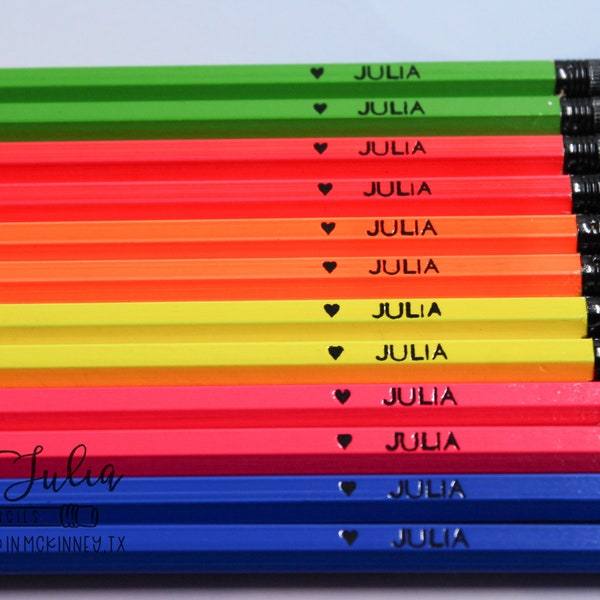 Personalized Neon Pencils, Personalized Pencils, Custom Pencils, Stamped Pencils, Teacher Gifts, Pencil Customization, School Pencils.