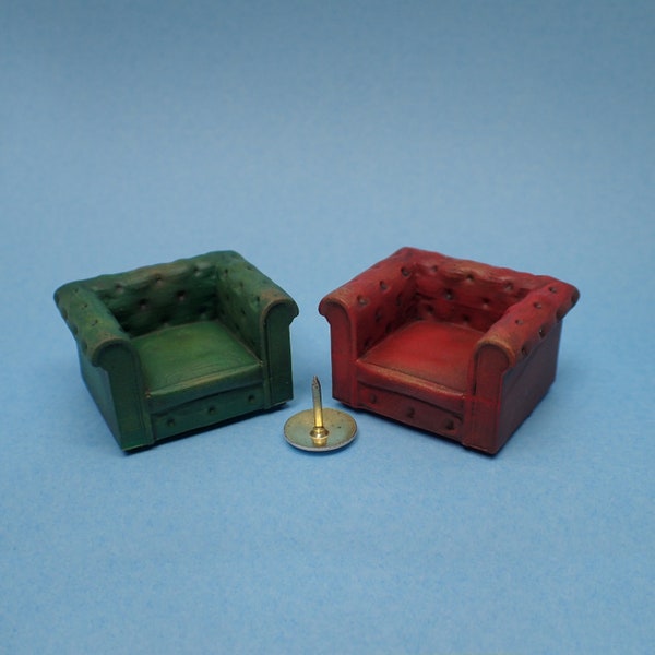 Leather Chesterfield armchair, 1/48th scale