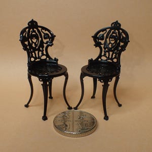 Pair of ornate garden chairs, 1/24th scale