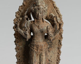 Brahma Statue - Antique Indonesian Style Majapahit Standing Bronze Brahma Statue - 31cm/12&quot;