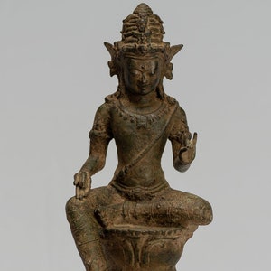 Shiva Statue - Antique Indonesian Style Bronze Javanese Seated Majapahit Shiva Statue - 28cm/11&quot;