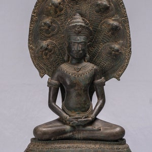 Buddha Statue - Antique Thai Style Bronze Seated Meditation Naga Buddha Statue - 66cm/26&quot;