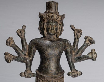 Brahma Statue - Antique Khmer Style Koh Ker Standing Bronze Brahma - Hindu God Creation - 49cm/20&quot;