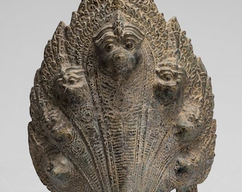 Naga Statue - Antique Khmer Style Bronze Protective Naga, Snake or Serpent Statue - 54cm/22&quot;