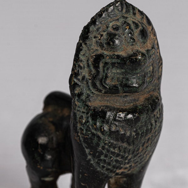 Temple Lion - Antique Khmer Style Bronze Standing Temple Guardian or Lion - 9cm/4"