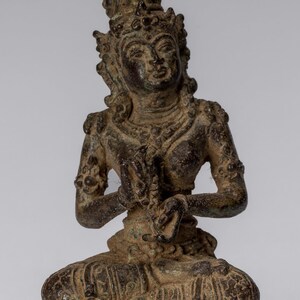 Tara Statue - Antique Java Style Indonesian Bronze Devi Tara Statue - 8cm/3"
