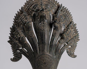 Naga Statue - Antique Khmer Style Bronze Protective Naga, Snake or Serpent Statue - 57cm/23&quot;