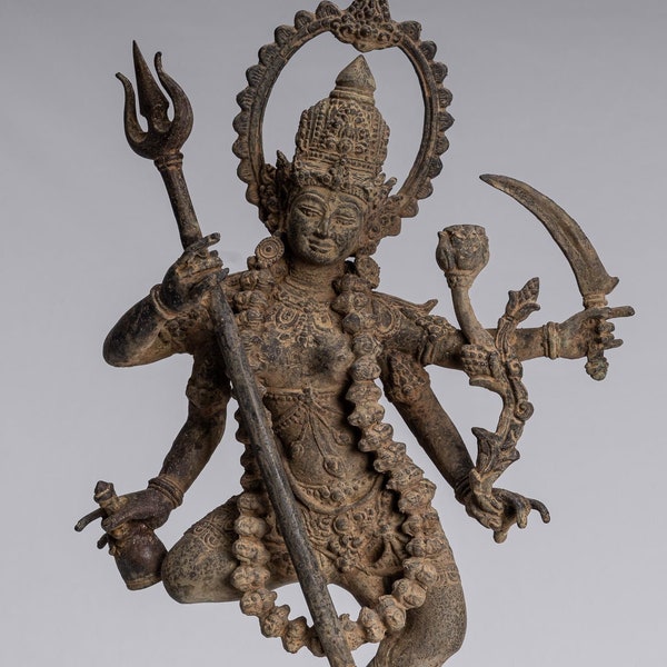 Kali Statue - Antique Java Style Majapahit Standing Bronze Kali or Mahakali Statue - 42cm/17"