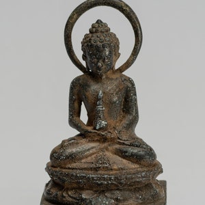 Buddha Statue - Antique Indonesian Style Bronze Seated Javanese Amitabha Buddha Statue - 15cm/6&quot;