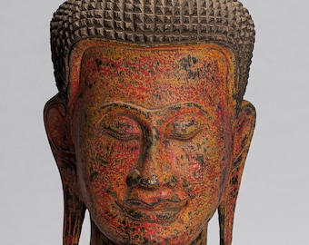 仏像 - アンティーク クメール スタイル 東南アジア レッドウッド 仏