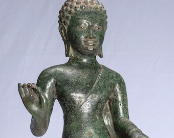 Buddha Statue - Antique Thai Style Dvaravati Bronze Standing Preaching Buddha Statue 55cm/22"