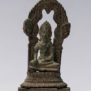 Buddha Statue - Antike Khmer Stil Bronze Inthronisierte Erleuchtung Buddha Statue - 11cm/4&quot;