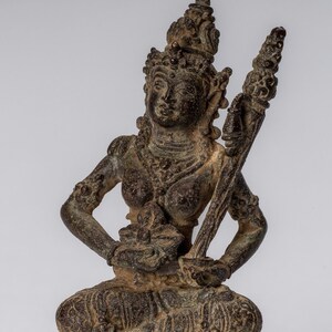 Tara Statue - Antique Java Style Indonesian Bronze Devi Tara Statue - 8cm/3"