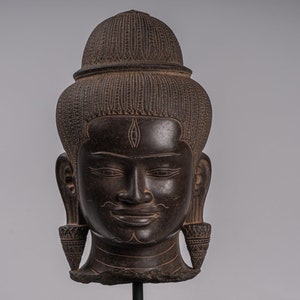 Shiva Statue - Antique Baphuon Style Khmer Stone Shiva Head Statue - The Destroyer - 58cm/23&quot;