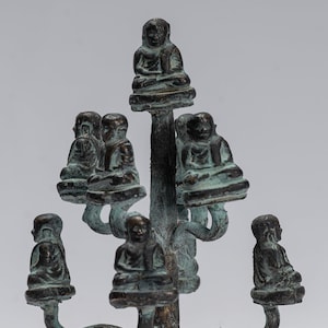 Rzeźba Buddy - Antyczny styl tajski Brązowe Drzewo Bodhi Szczęśliwego, Grubego, Śmiejącego się Buddy Posągi Buddy - 13 cm/5"