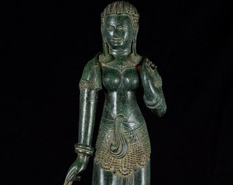 Antique Khmer Style Bronze Banteay Srei style Standing Apsara or Angel - 69cm/28&quot;