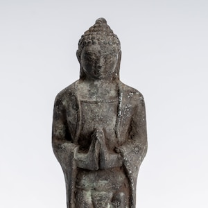 Buddha Statue - Antique Indonesian Style Standing Bronze Javanese Adoration Buddha - 16cm/6&quot;
