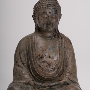 Japanese Buddha - Antique Japanese Style Bronze Seated Meditation Amitabha Buddha Statue - 18cm/7&quot;