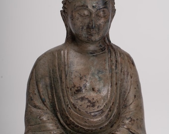 Japanese Buddha - Antique Japanese Style Bronze Seated Meditation Amitabha Buddha Statue - 18cm/7&quot;