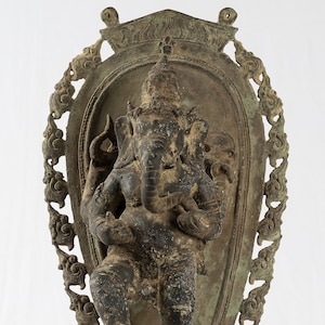 Ganesha Statue - Antique Javanese Style Bronze Dancing Indonesian Ganesha Statue - 42cm/17&quot;