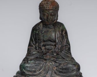 仏像 - アンティーク中国風ブロンズ瞑想仏像 - 13 cm/5