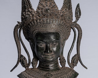 Apsara - Antique Khmer Style Mounted Angkor Wat Apsara or Angel Statue - 49cm/20&quot;