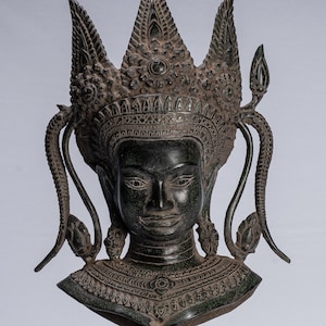 Apsara - Antique Khmer Style Mounted Angkor Wat Apsara or Angel Statue - 49cm/20&quot;