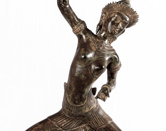 Antique Thai Style Bronze Dancing Apsara or Angel Statue - 85cm/34&quot;