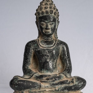 Buddha Statue - Antique Khmer Style Seated Bronze Phnom Da Meditation Buddha Statue - 20cm/8&quot;