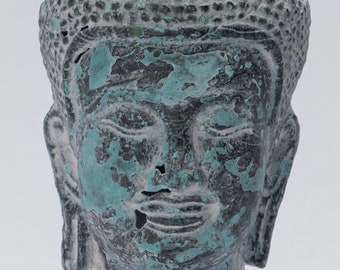 クメールブロンズ仏頭像：カンボジアのアンティークスタイルの装飾