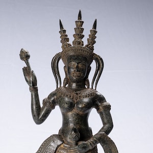 Apsara Statue - Antique Khmer Style Bronze Angkor Wat Apsara or Angel Statue - 61cm/24&quot;