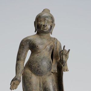 Buddha Statue - Antique Indonesian Style Standing Bronze Javanese Gautama Buddha - 26cm/10&quot;