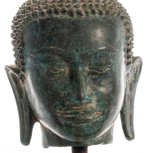 Buddha Statue - Antique Thai style Mounted Bronze Buddha Head Statue - 35cm/14&quot;