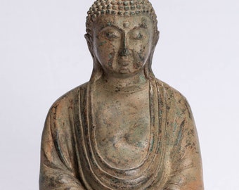 Japanese Buddha - Antique Japanese Style Bronze Seated Meditation Amitabha Buddha Statue - 18cm/7&quot;