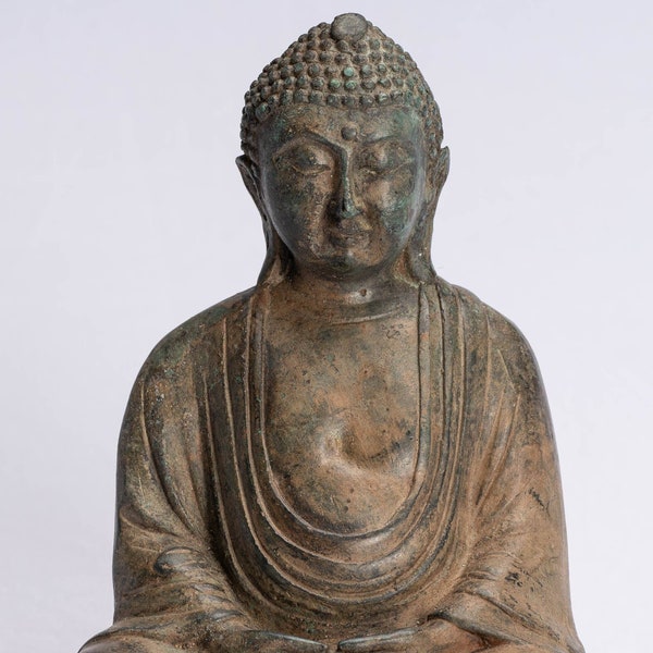 Japanese Buddha - Antique Japanese Style Bronze Seated Meditation Amitabha Buddha Statue - 18cm/7"