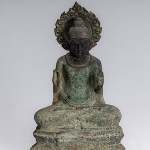 Buddha Statue - Antike Japanische Stil Sitzende Bronze Schutz Buddha Statue - 34cm/14&quot;