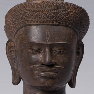 Shiva Statue - Antique Koh Ker Style Khmer Stone Shiva Head Statue - The Destroyer - 42cm/17&quot;
